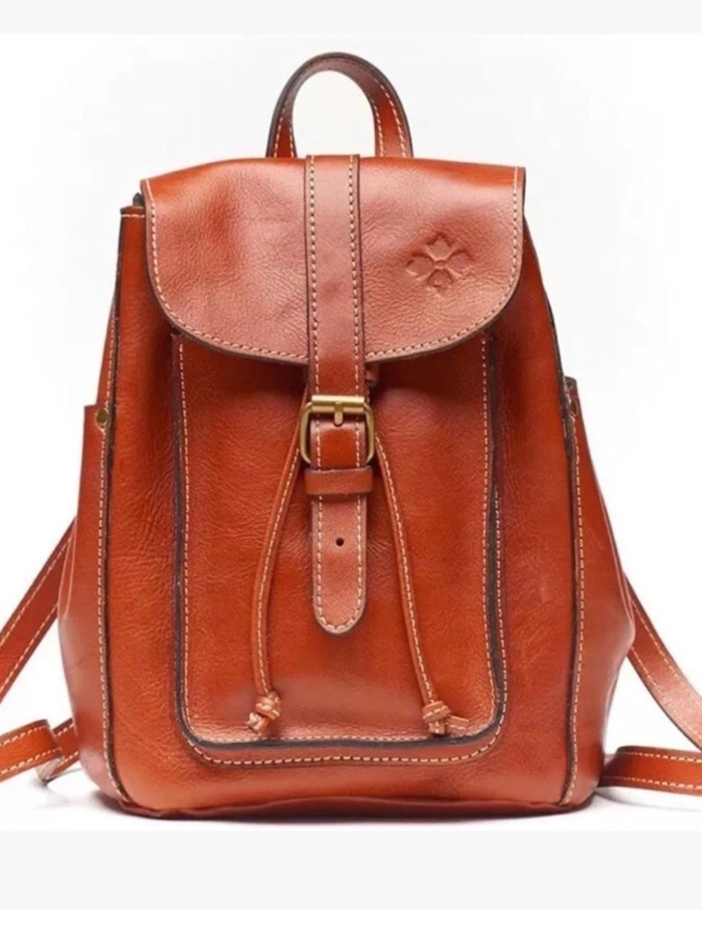 Patricia Nash Saddle Brown Leather Drawstring Backpack